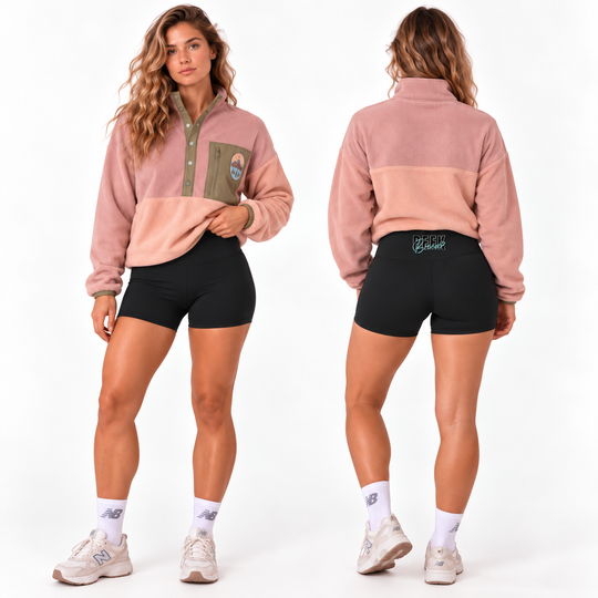 Cuissard FLOW noir pour femme, coupe courte et taille mi-haute – vue avant et dos