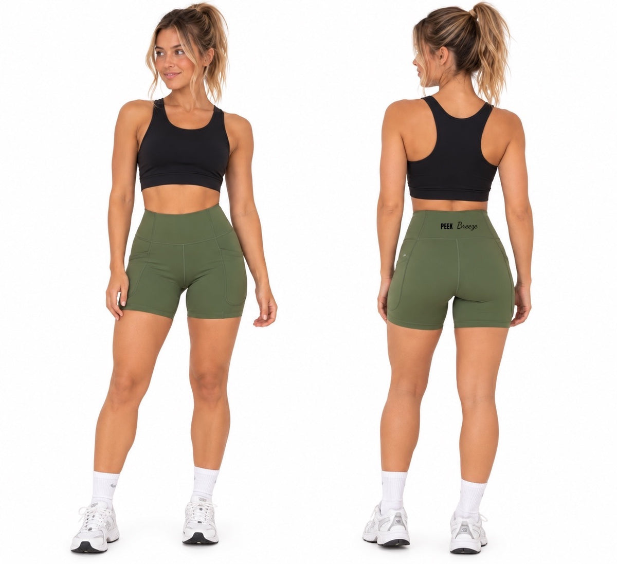 Cuissard MOVE vert pour femme, taille haute avec poches – vue avant et dos