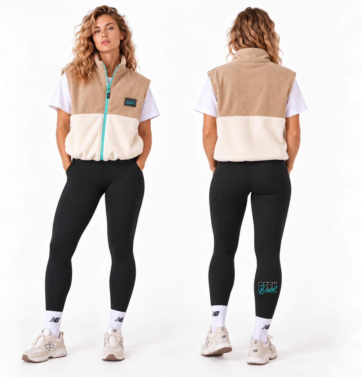 Legging TREK noir pour femme taille haute avec poches – vue avant et dos Peek Breeze