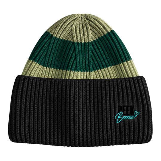 Tuque femme Haven Peek Breeze en tricot côtelé noir et vert forêt