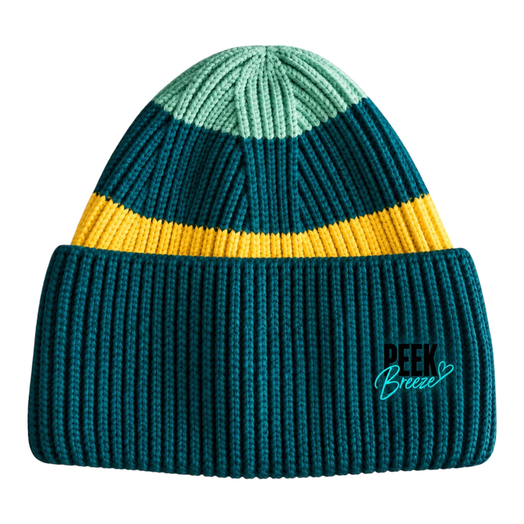 Tuque femme Lagoon Peek Breeze en tricot côtelé vert océan, jaune et vert menthe
